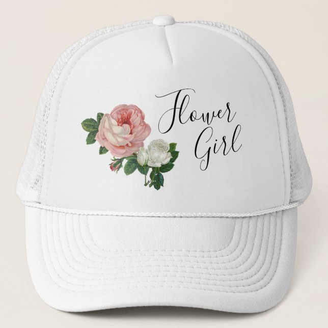 Elegant & modern flowers pink roses flower girl trucker hat (Front)