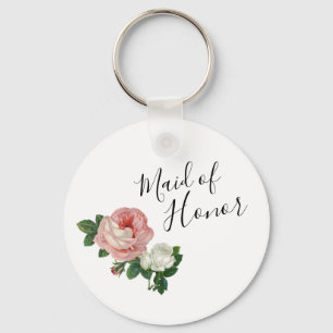 Elegant modern flowers pink roses maid of honour key ring