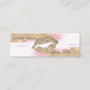 Elegant Modern Foil Brush Stroke, Glitter Lips Mini Business Card