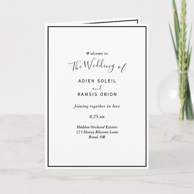 Elegant Modern Folded Wedding Program Programme (Front)
