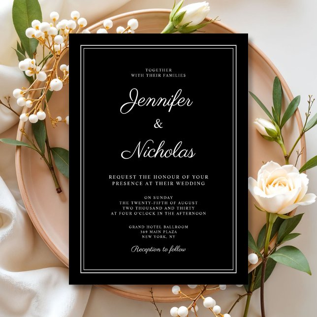 Elegant Modern Formal Black Script Wedding Invitation (Elegant Modern Formal Black Script Wedding Invitation)