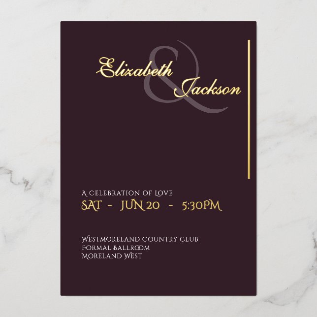 Elegant Modern Formal Plum Noir Wedding Gold (Front)