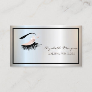 Elegant Modern Frame,Silver, Makeup,Faux Lashes Business Card