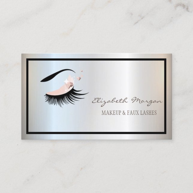 Elegant Modern Frame,Silver, Makeup,Faux Lashes Business Card (Front)