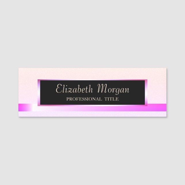 Elegant Modern, Frame, Violet Stripe Name Tag (Front)