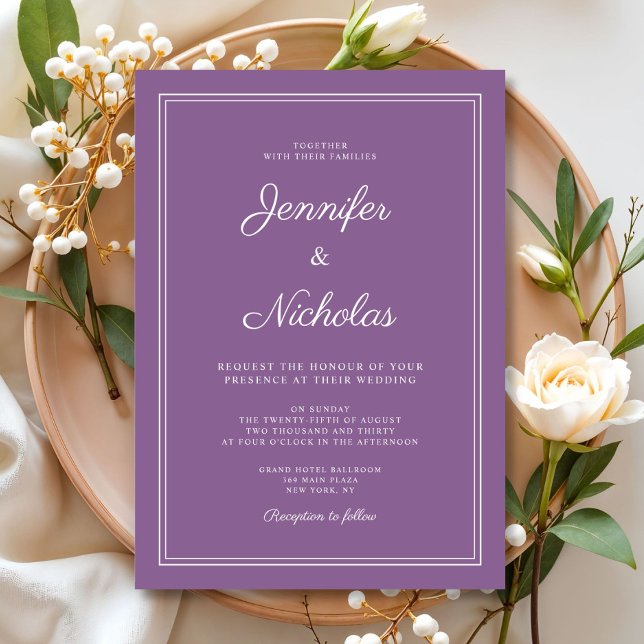 Elegant Modern French Lilac Script Wedding Invitation (Elegant Modern French Lilac Script Wedding Invitation)