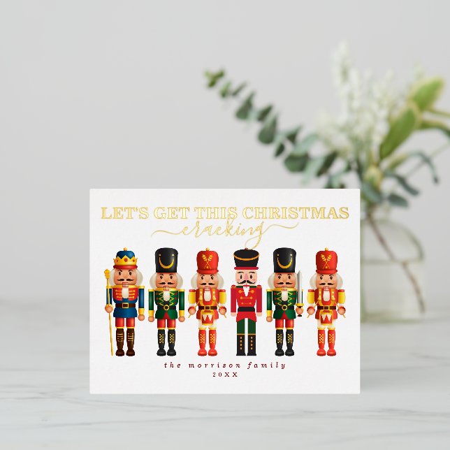 Elegant Modern Funny Colourful Nutcracker Christma Foil Holiday Postcard (Standing Front)
