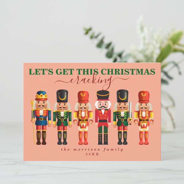 Elegant Modern Funny Pink Nutcracker Christmas Holiday Card (Standing Front)