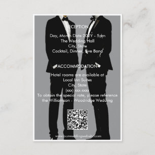 Elegant Modern Gay Men Black Grey Wedding QR Code Enclosure Card
