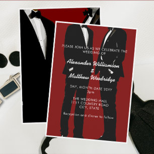 Elegant Modern Gay Men Burgundy Wedding Invitation