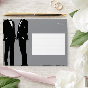 Elegant Modern Gay Men Grey Black Wedding Envelope