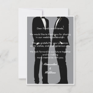 Elegant Modern Gay Men Grey Black Wedding Thank You Card