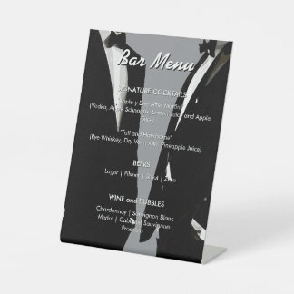 Elegant Modern Gay Men Grey Wedding Bar Menu Pedestal Sign