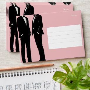 Elegant Modern Gay Men Pink Black Wedding Envelope