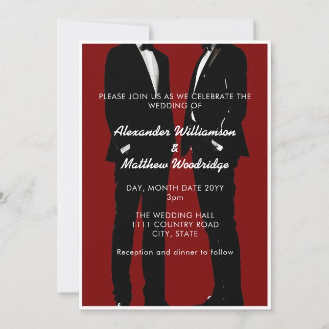 Elegant Modern Gay Men Wedding Invitation (Front)