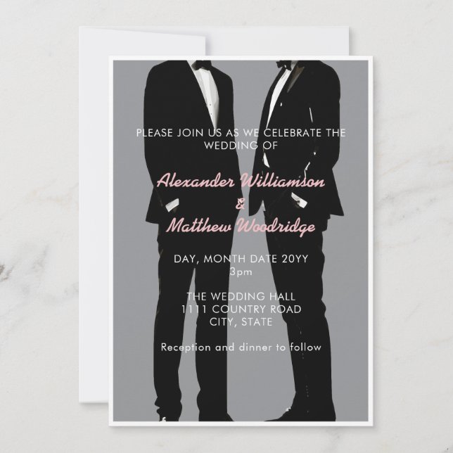 Elegant Modern Gay Men Wedding Invitation (Front)