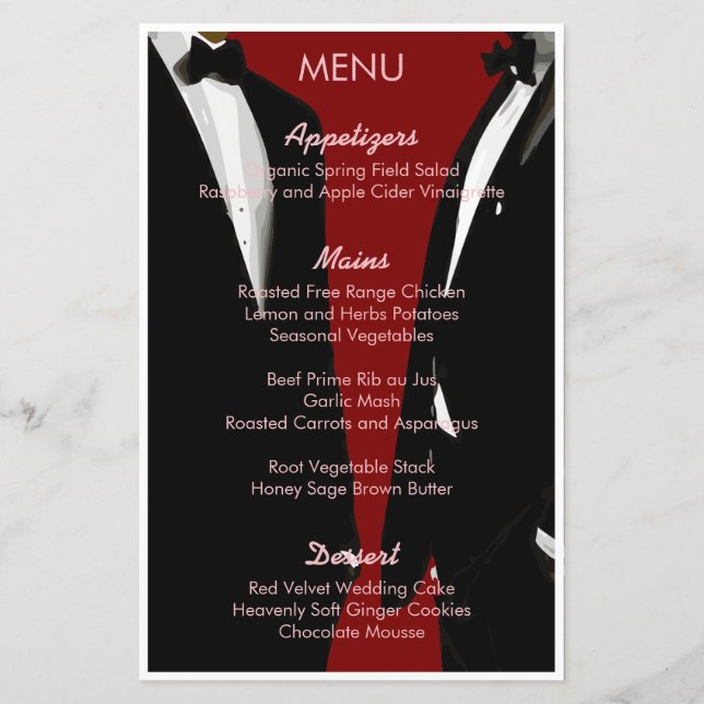 Elegant Modern Gay Men Wedding Menu (Back)
