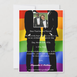 Elegant Modern Gay Men Wedding Photo Rainbow Save The Date