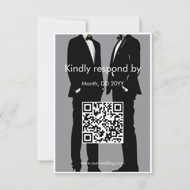 Elegant Modern Gay Men Wedding QR Code RSVP Card (Back)