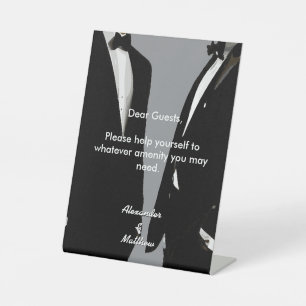 Elegant Modern Gay Men Wedding Rainbow Amenities Pedestal Sign