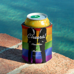 Elegant Modern Gay Men Wedding Rainbow Can Cooler