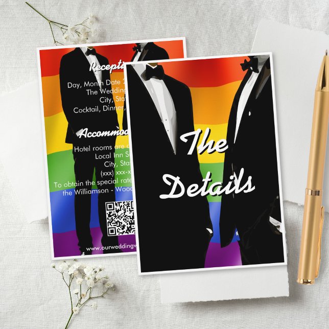 Elegant Modern Gay Men Wedding Rainbow Enclosure Card (Creator Uploaded)
