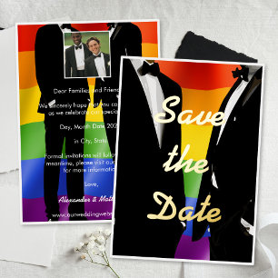 Elegant Modern Gay Men Wedding Rainbow Gold