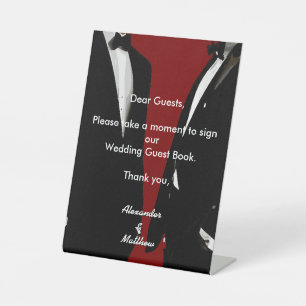 Elegant Modern Gay Men Wedding Rainbow Guest Book Pedestal Sign
