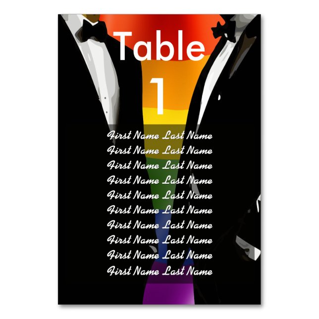 Elegant Modern Gay Men Wedding Rainbow Guest List Table Number (Front)