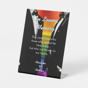 Elegant Modern Gay Men Wedding Rainbow In Memoriam Pedestal Sign