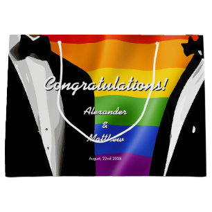 Elegant Modern Gay Men Wedding Rainbow Large Gift Bag