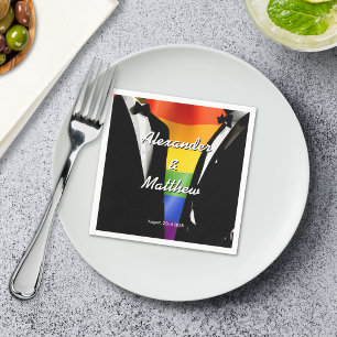Elegant Modern Gay Men Wedding Rainbow Napkin