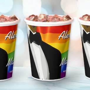 Elegant Modern Gay Men Wedding Rainbow Paper Cups