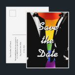 Elegant Modern Gay Men Wedding Rainbow Postcard<br><div class="desc">The Gay Men Wedding Elegant Modern collection offers a complete suite of coordinating stationery and accessories designed for two grooms. Two grooms in classic black tuxedos against a vibrant rainbow Pride flag, with bold brush script typography that brings a retro-nostalgic edge to a modern celebration. Every piece is fully customizable...</div>