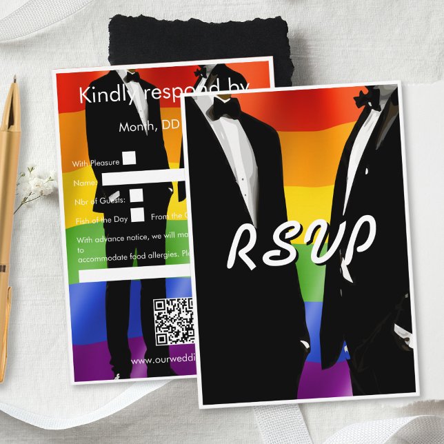 Elegant Modern Gay Men Wedding Rainbow RSVP Card (Creator Uploaded)