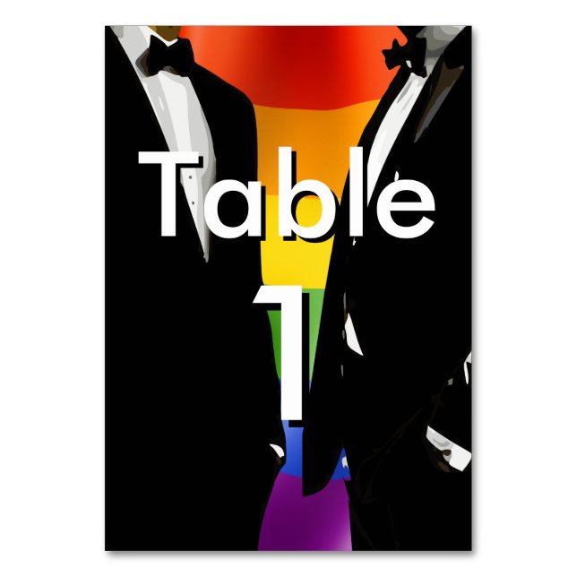 Elegant Modern Gay Men Wedding Rainbow Table Number (Front)