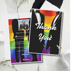 Elegant Modern Gay Men Wedding Rainbow Thank You Card