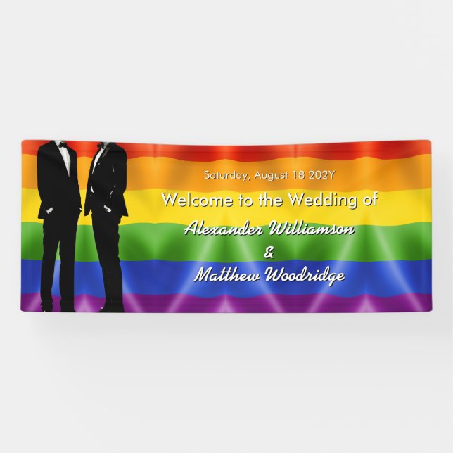 Elegant Modern Gay Men Wedding Rainbow Welcome Banner (Horizontal)