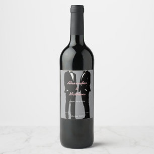 Elegant Modern Gay Men Wedding Wine Label