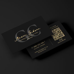 Elegant Modern General Contractor Black Script Business Card