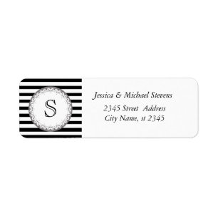 Elegant modern gentle black white stripes monogram
