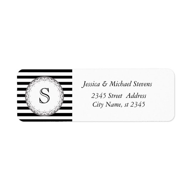 Elegant modern gentle black white stripes monogram (Front)
