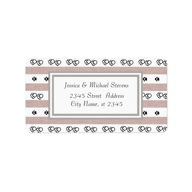 Elegant modern gentle dog paws stripes label (Front)