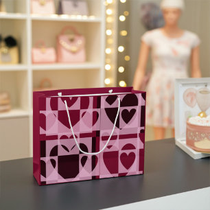 Elegant Modern Geometric Hearts Soft Pink Wine Red Large Gift Bag