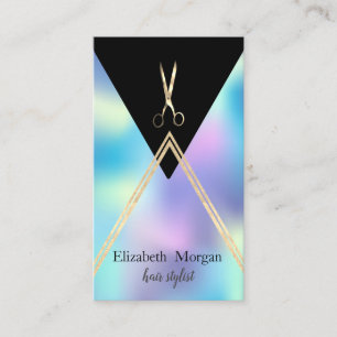 Elegant Modern Geometric Holographic Gold Scissors Business Card