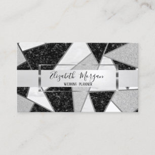 Elegant Modern Geometric Marble, Silver Frame Business Card