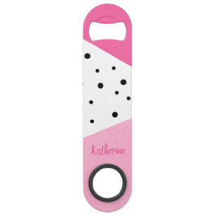 Elegant modern geometric pink leather black dots