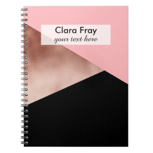 elegant modern geometric rose gold pink black spiral notebook
