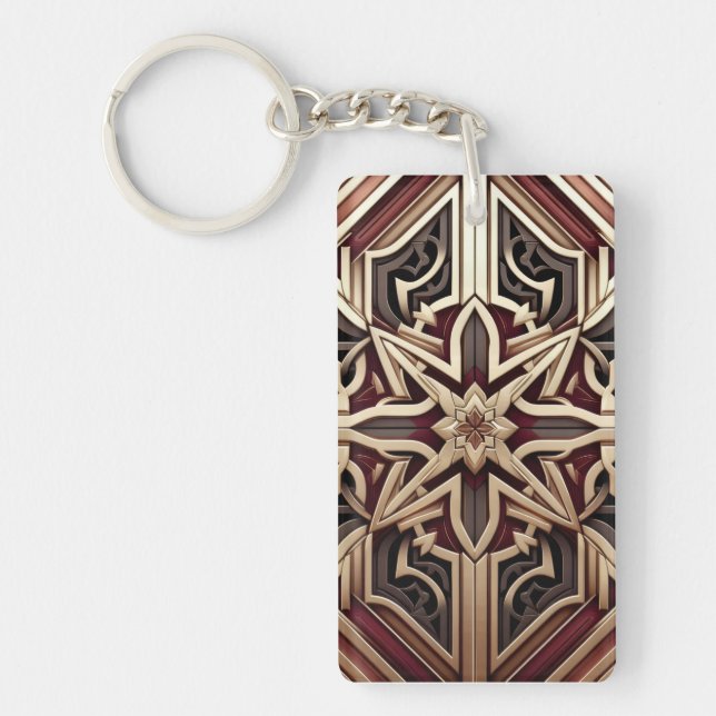 Elegant Modern Geometric Star Patterned Key Ring (Front)