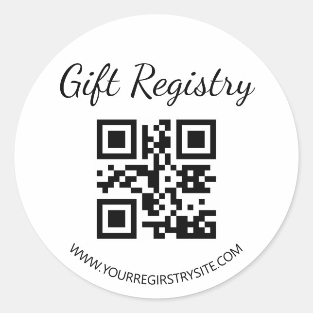 elegant modern gift registry qr code baby shower classic round sticker (Front)